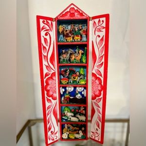 6 Story Peruvian Folk Art Retablo Diorama Village Carved Wood Handcrafted